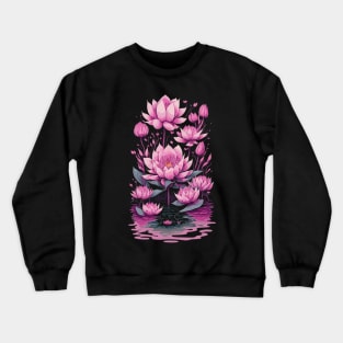 Pink water lily flowers on a pond Crewneck Sweatshirt